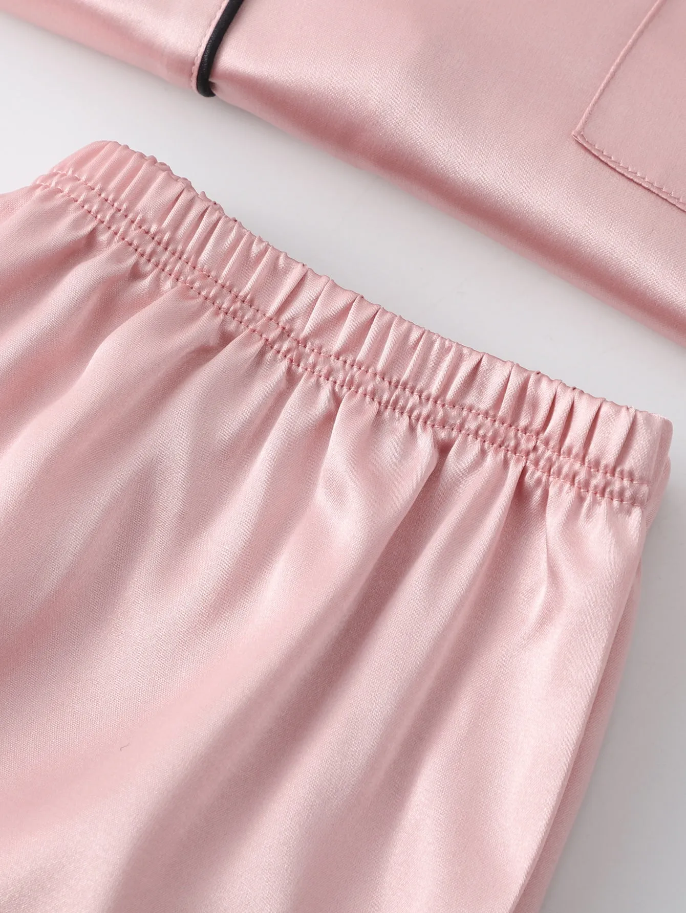 7Pcs Satin Pajama Set with Contrast Binding