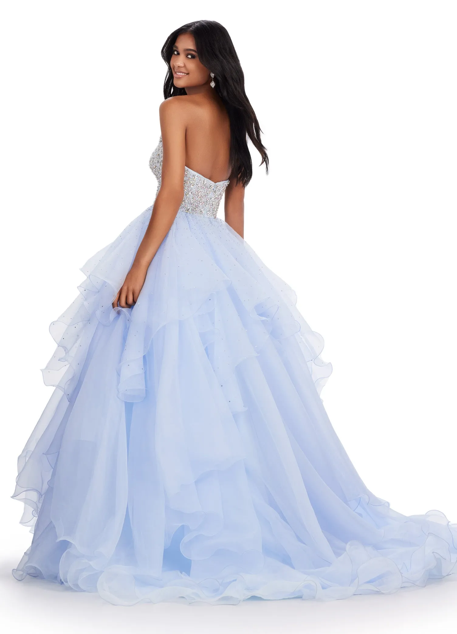 Ashley Lauren 11545 Long Prom Dress Strapless Organza Ball Gown Beaded Bustier Formal Pageant Gown