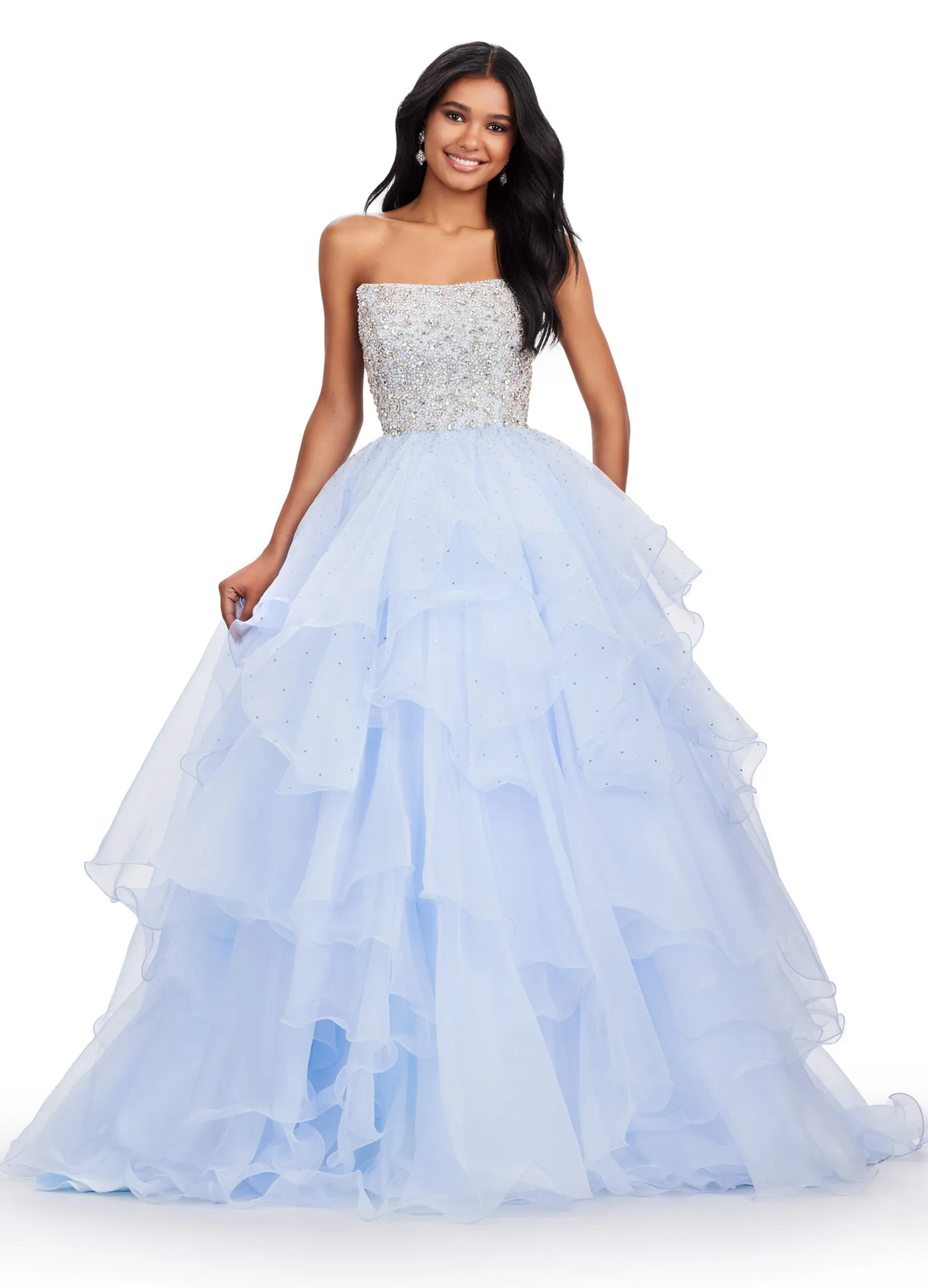 Ashley Lauren 11545 Long Prom Dress Strapless Organza Ball Gown Beaded Bustier Formal Pageant Gown