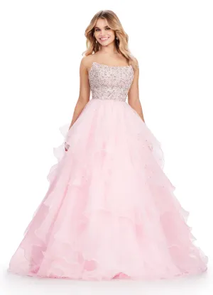 Ashley Lauren 11545 Long Prom Dress Strapless Organza Ball Gown Beaded Bustier Formal Pageant Gown