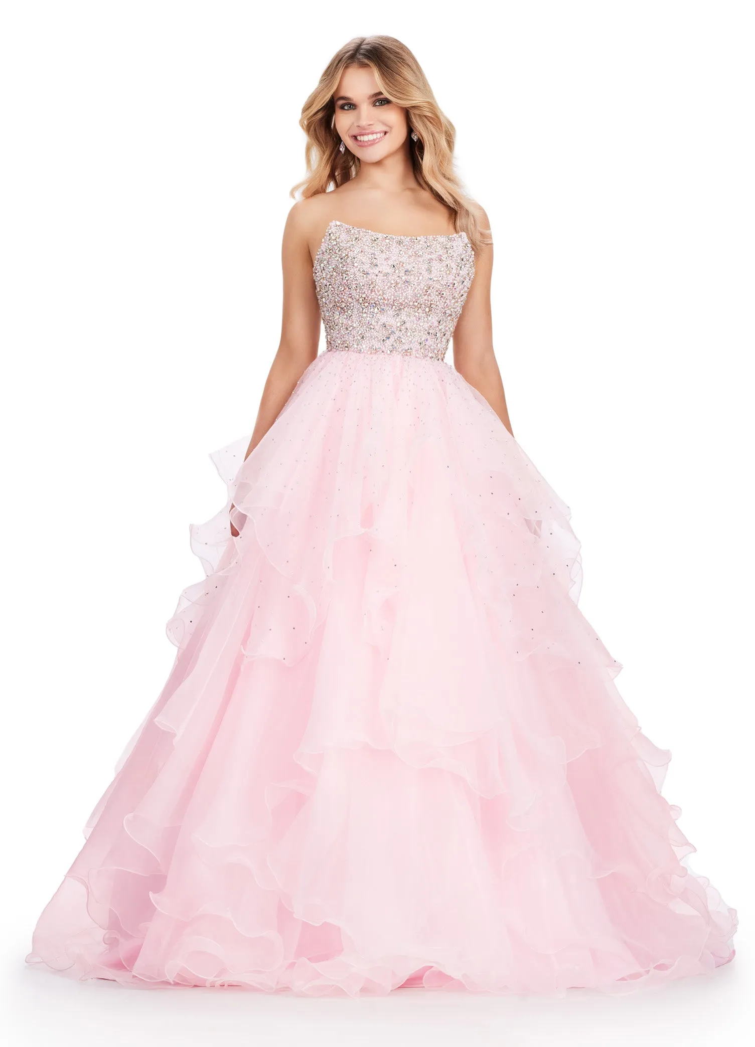 Ashley Lauren 11545 Long Prom Dress Strapless Organza Ball Gown Beaded Bustier Formal Pageant Gown