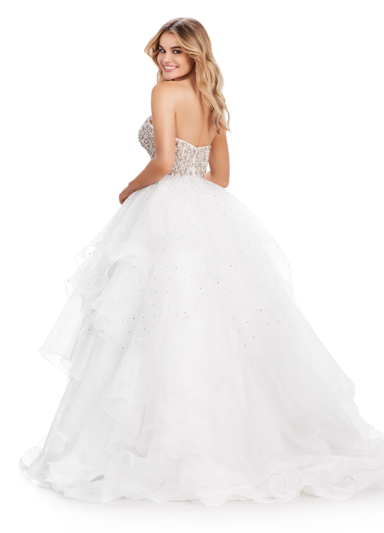 Ashley Lauren 11545 Long Prom Dress Strapless Organza Ball Gown Beaded Bustier Formal Pageant Gown