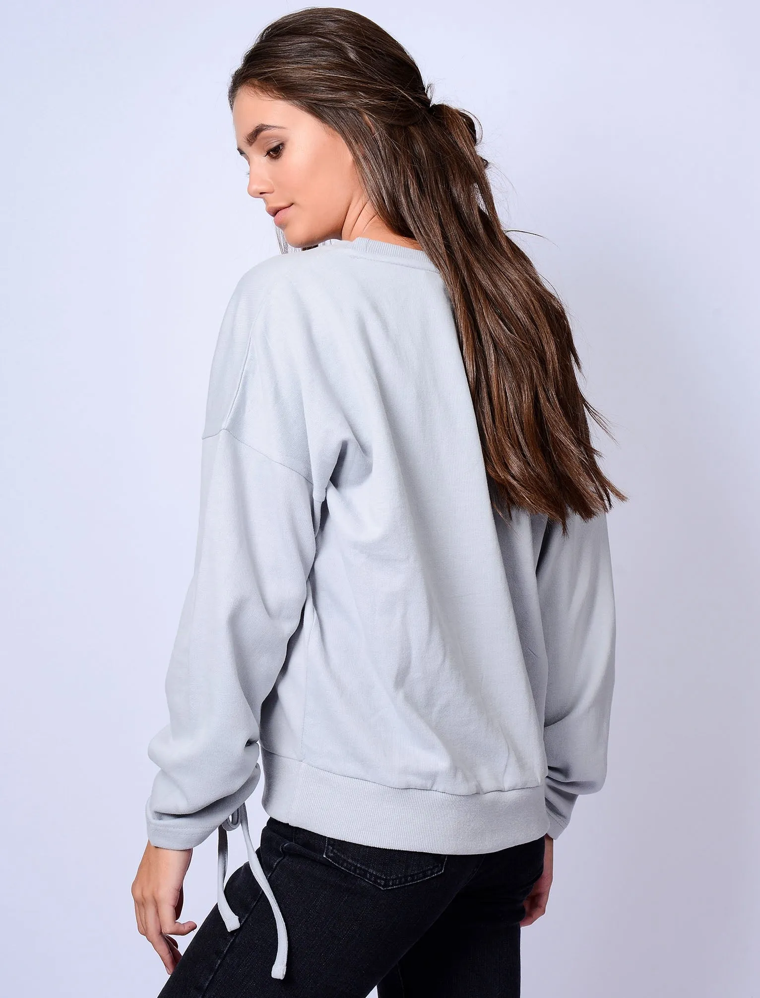 Azalea Oversized Sweatshirt with Boucle Motif in Windchime - Amara Reya