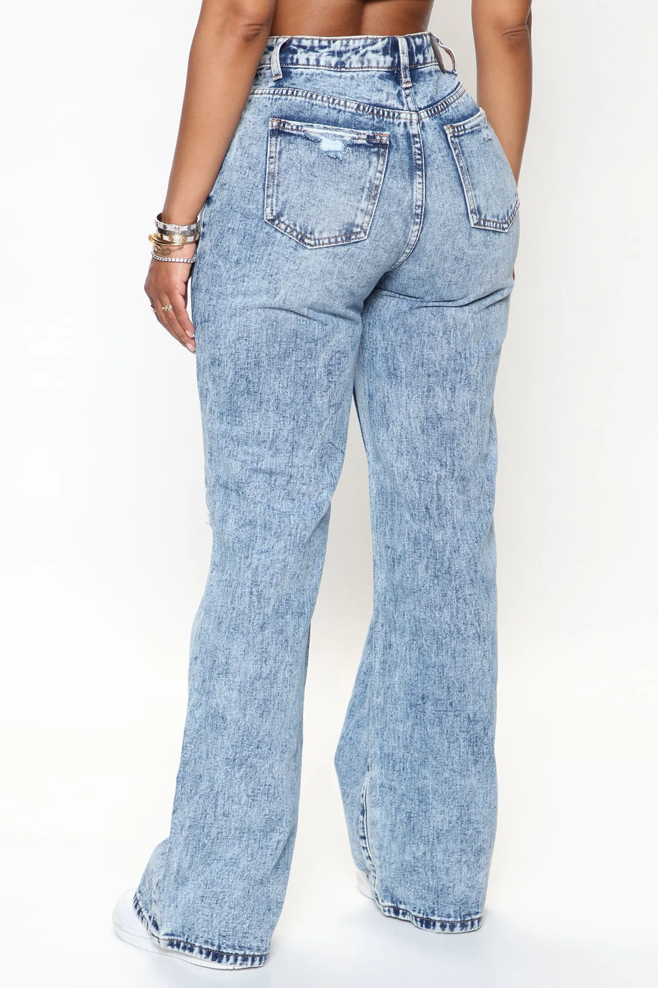 Basic High Rise Straight Leg Jeans - Acid Wash Denim