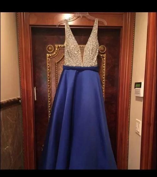 BEPEITHY V-Neck Beads Bodice Open Back A Line Long Evening Dress Party Elegant Vestido De Festa Fast Shipping Prom Gowns