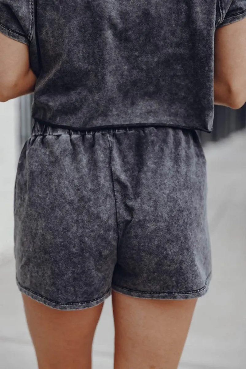 Black Distressed Bleach Short Lounge Set