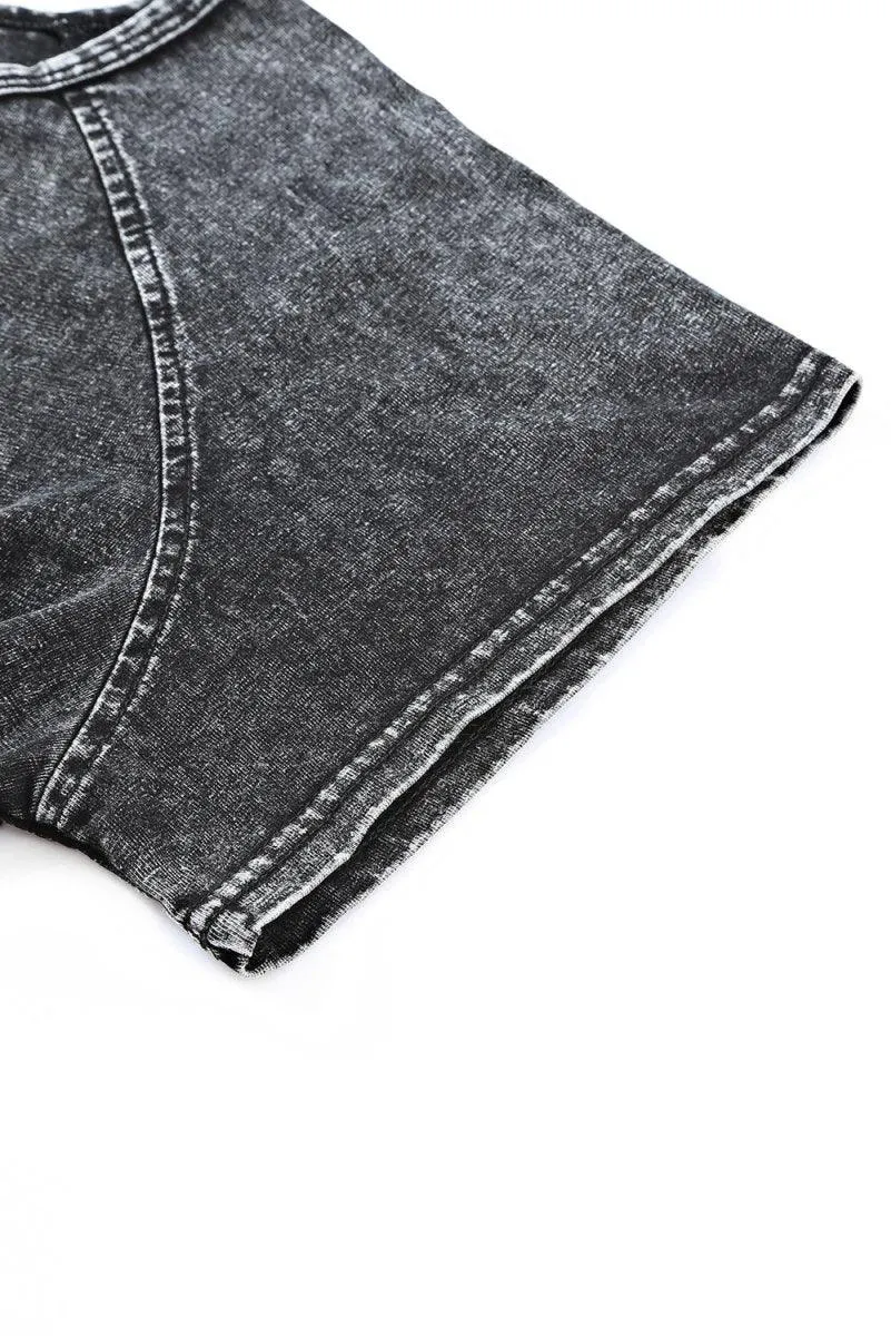 Black Distressed Bleach Short Lounge Set
