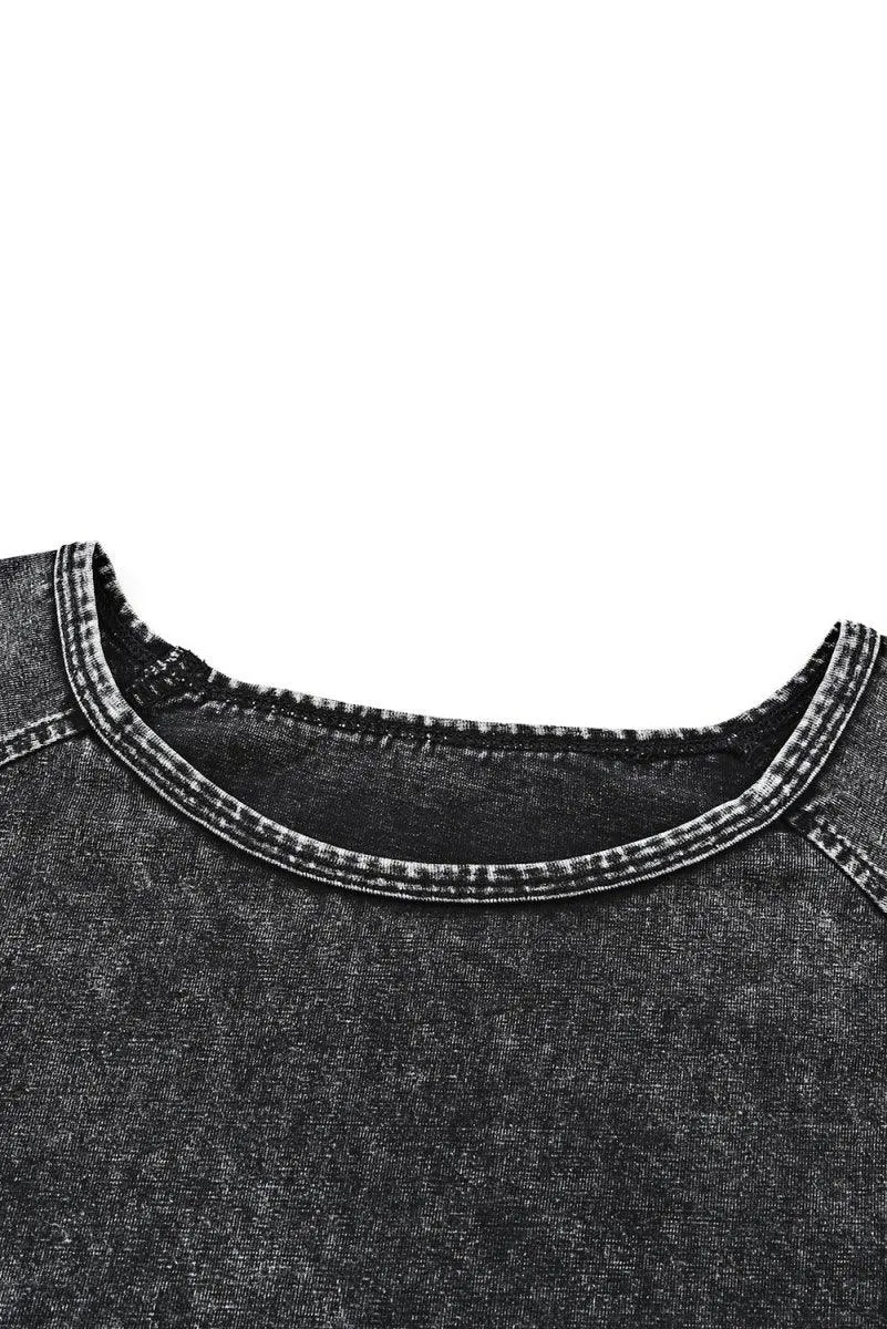 Black Distressed Bleach Short Lounge Set