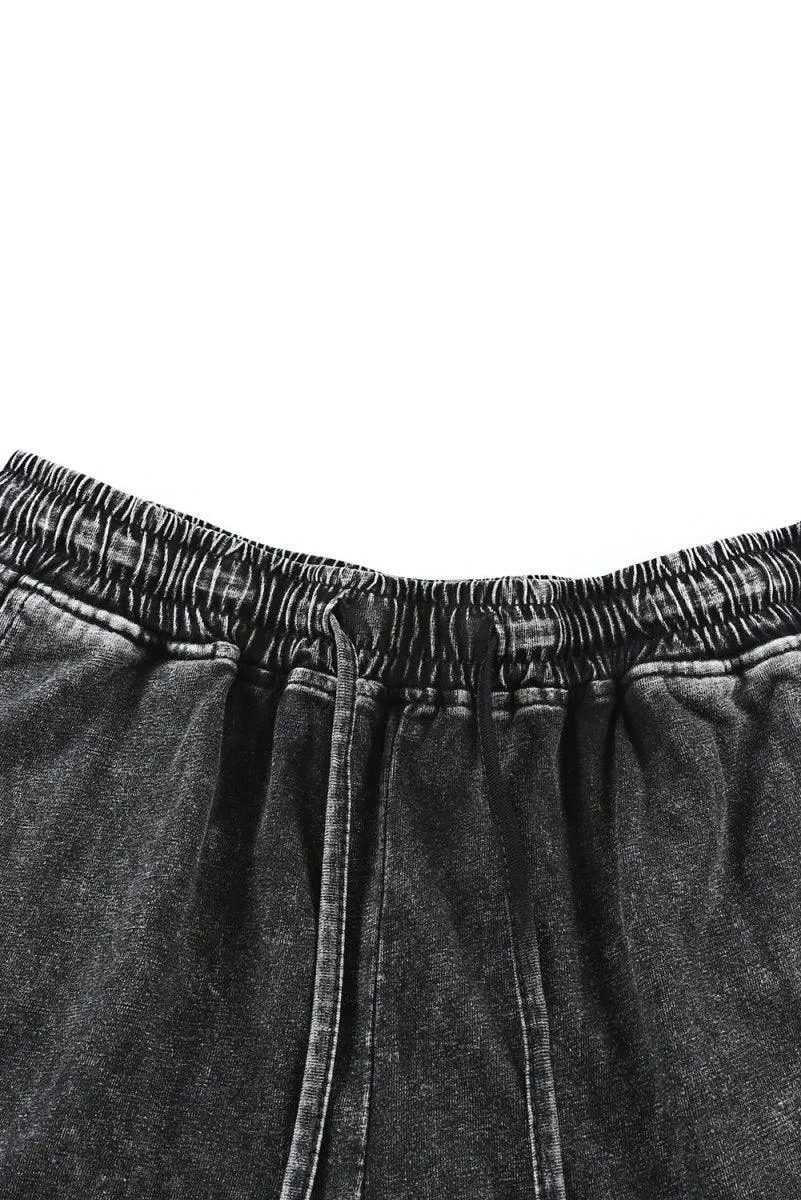 Black Distressed Bleach Short Lounge Set