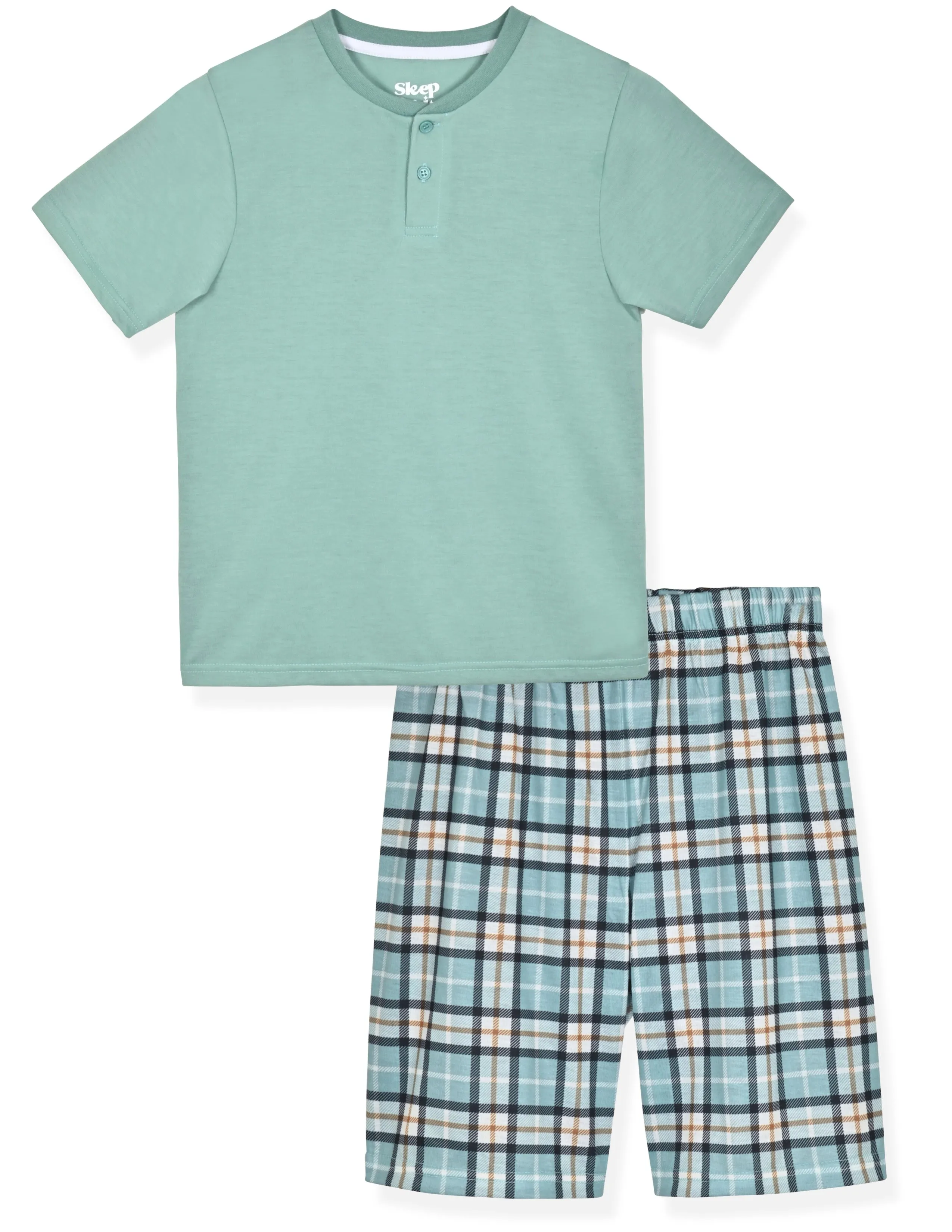 Boys 2-Piece Short-Sleeve Jersey Pajama Printed Shorts Set- Plaid.