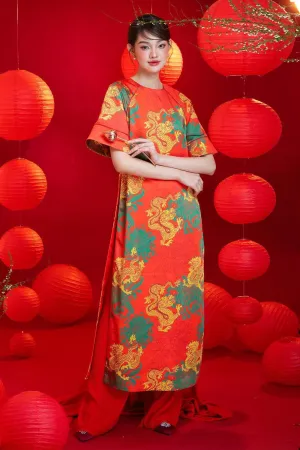 Brilla Straight Round Neck Brocade Calf Length Ao Dai