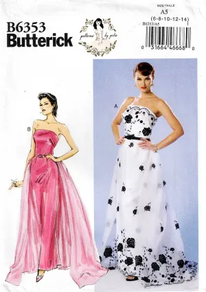 Butterick B 6353 GERTIE'S Womens Boned Bodice Strapless Evening Prom Gown with Detachable Train & Belt Out Of Print Sewing Pattern Size 6 - 14 UNCUT Factory Folded