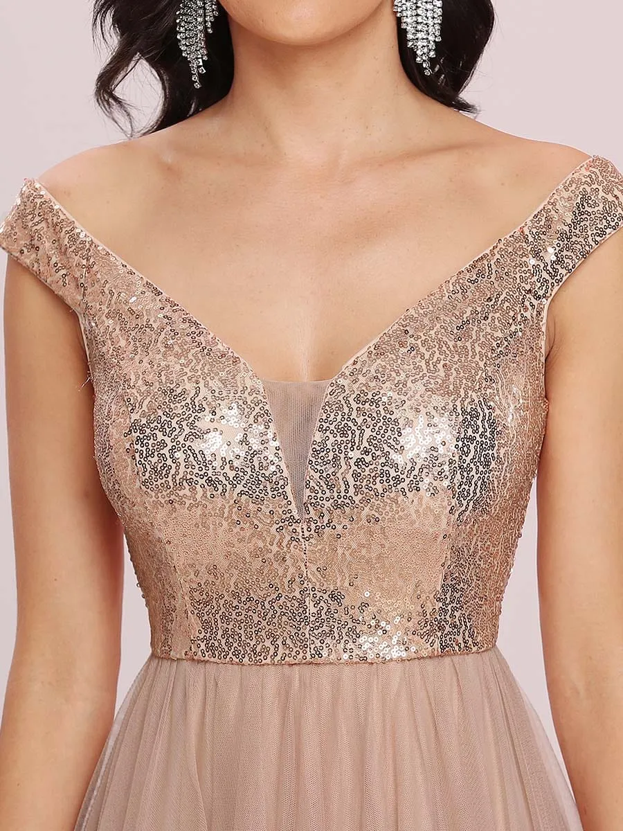 Cap-Sleeve Sequin Party Dress