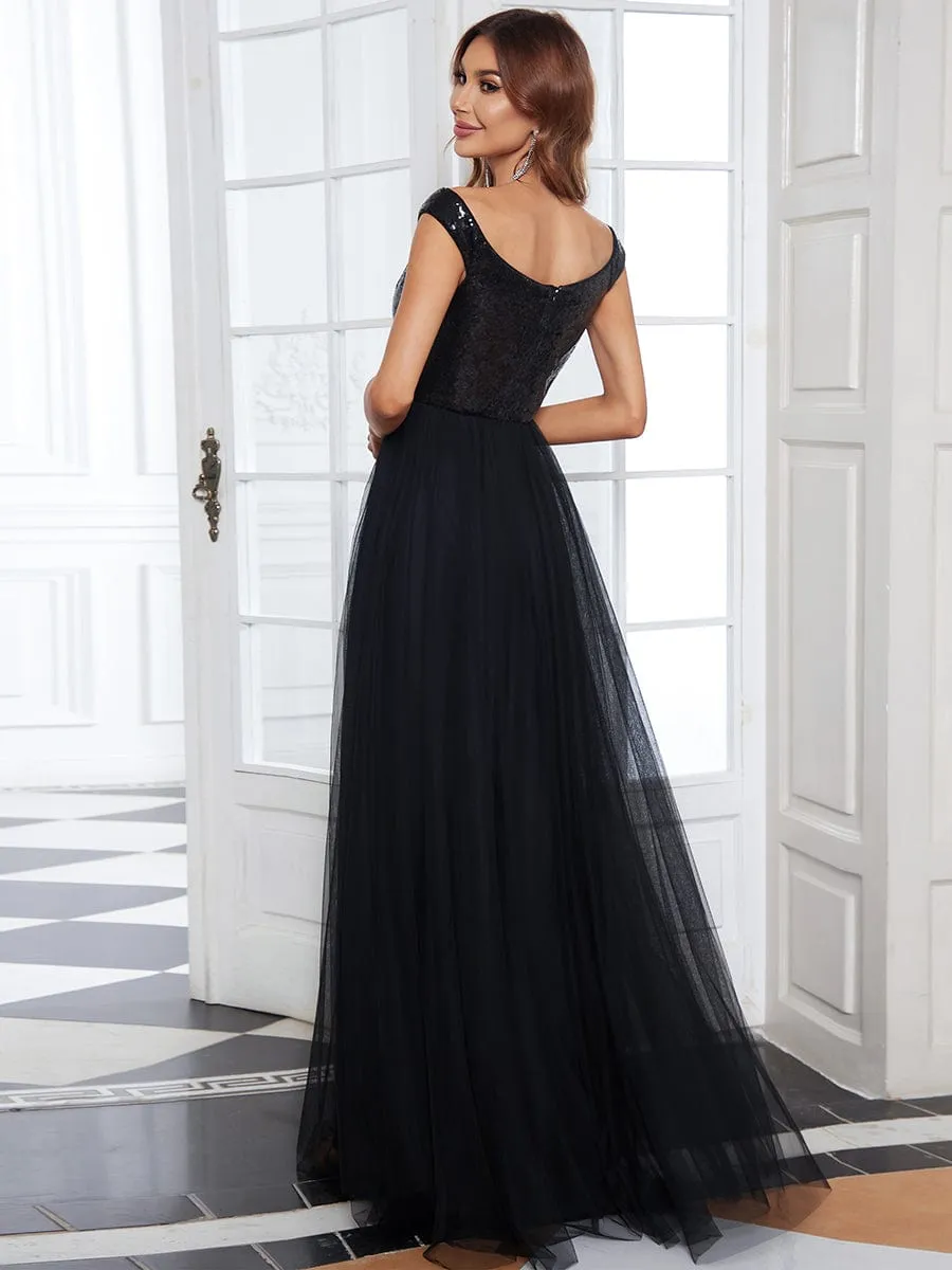 Cap-Sleeve Sequin Party Dress