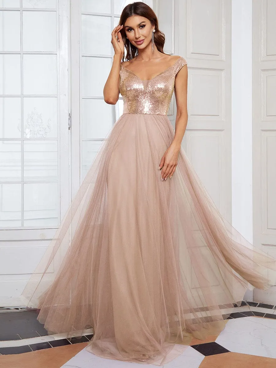 Cap-Sleeve Sequin Party Dress