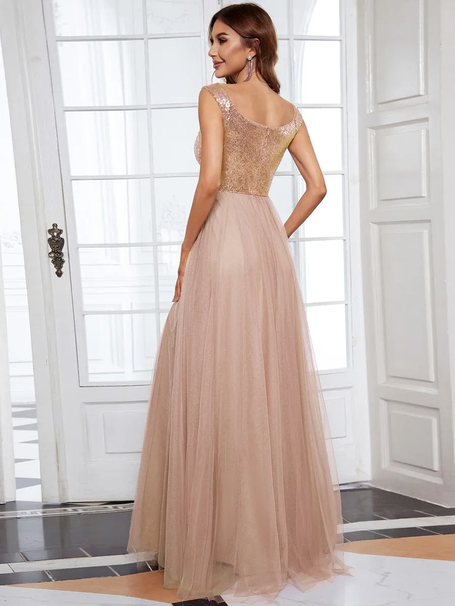 Cap-Sleeve Sequin Party Dress