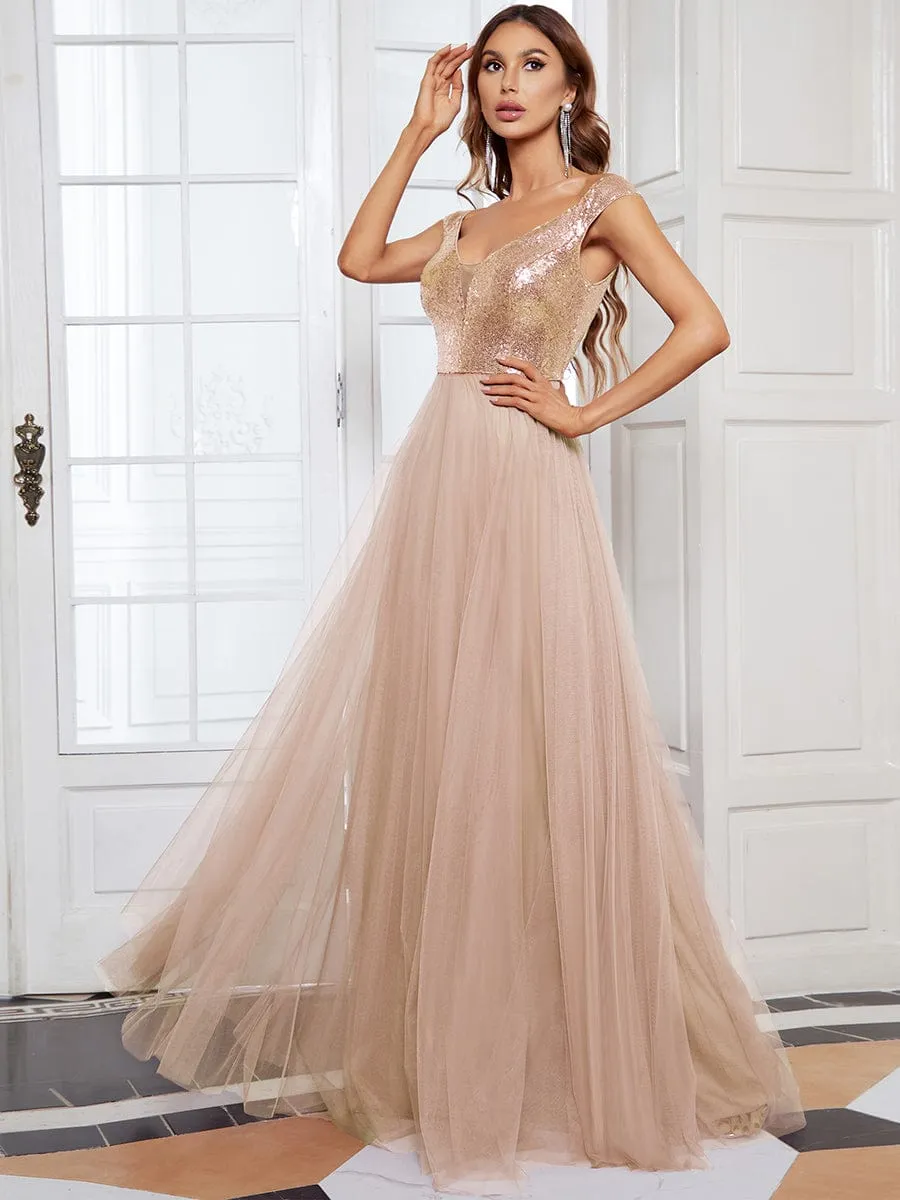 Cap-Sleeve Sequin Party Dress