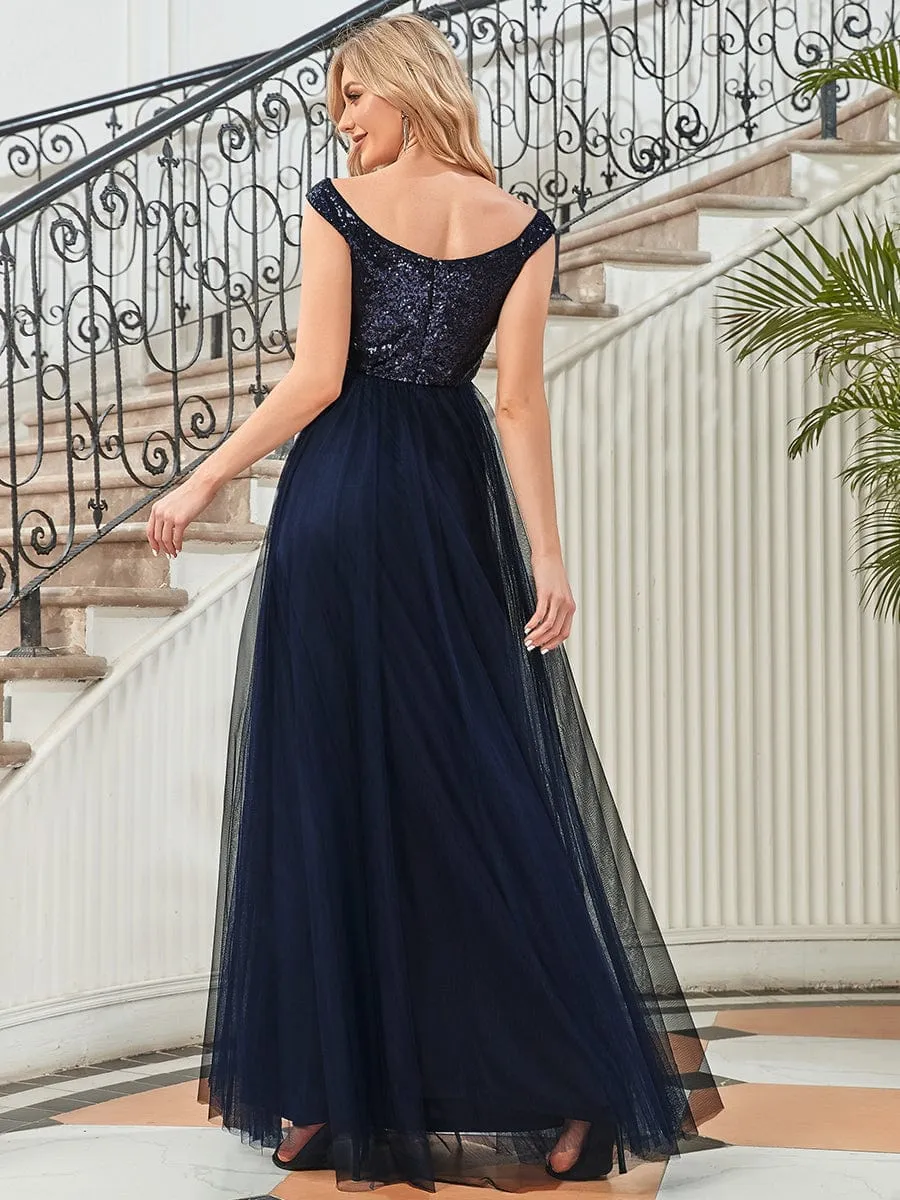 Cap-Sleeve Sequin Party Dress