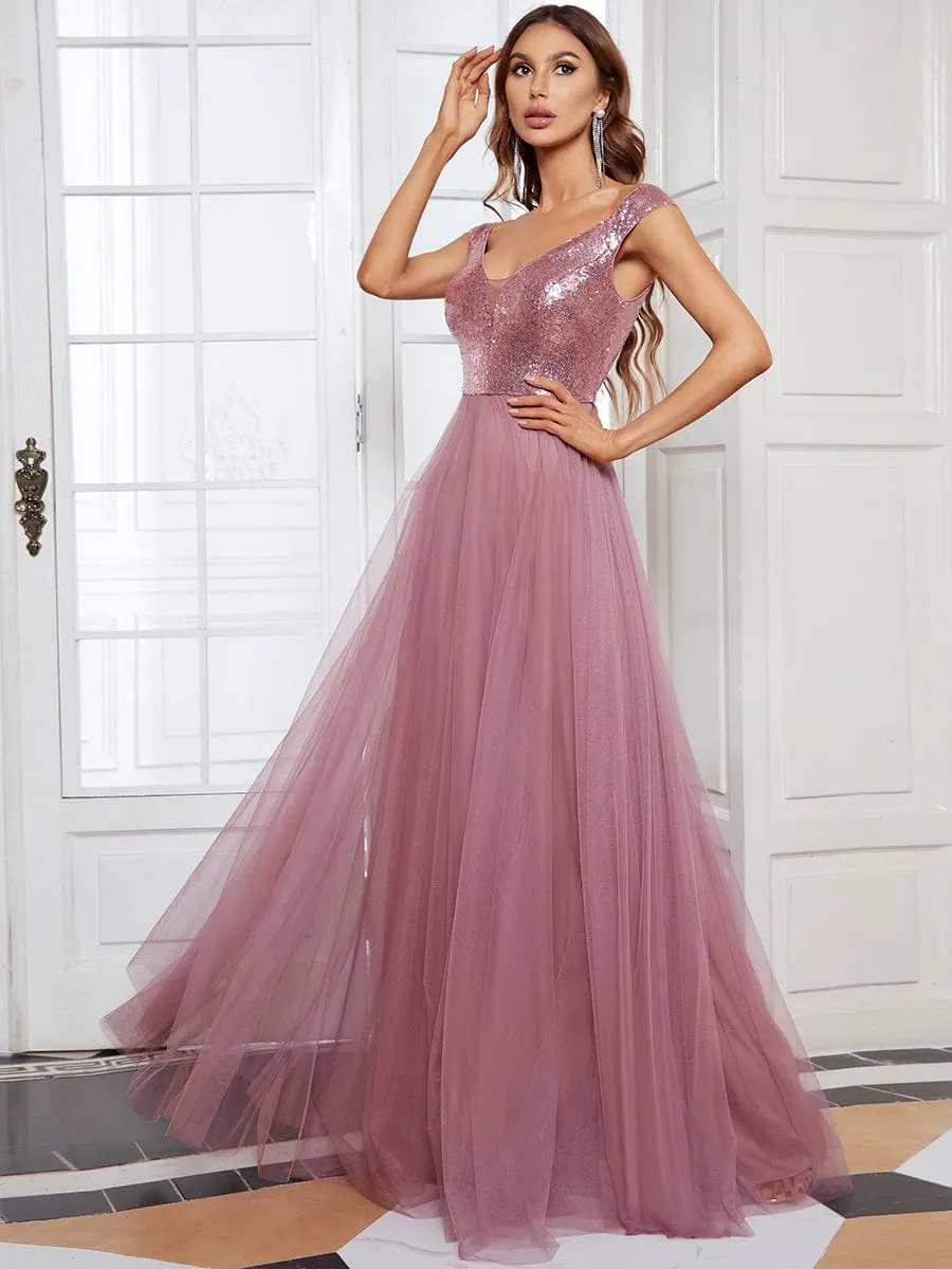 Cap-Sleeve Sequin Party Dress