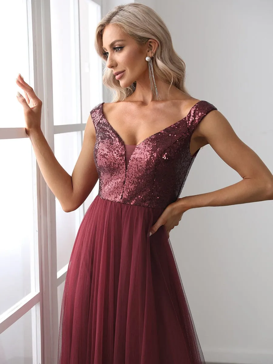 Cap-Sleeve Sequin Party Dress