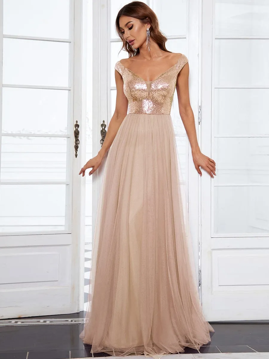 Cap-Sleeve Sequin Party Dress