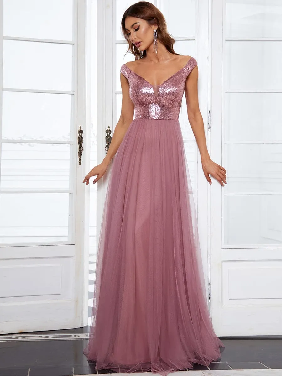 Cap-Sleeve Sequin Party Dress