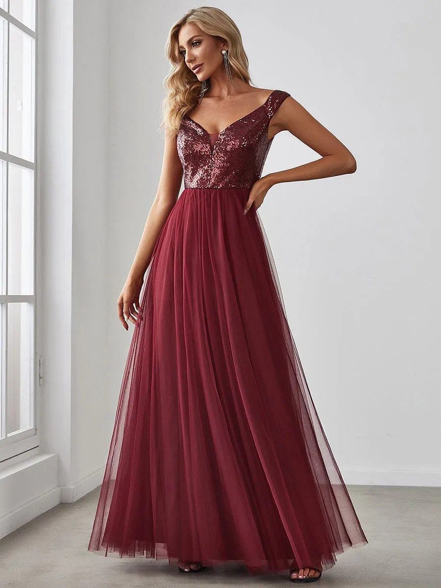 Cap-Sleeve Sequin Party Dress