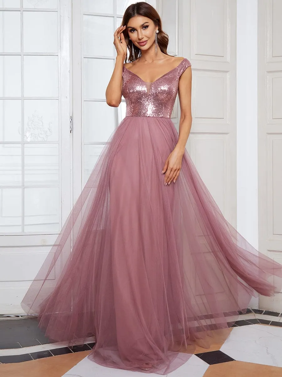 Cap-Sleeve Sequin Party Dress