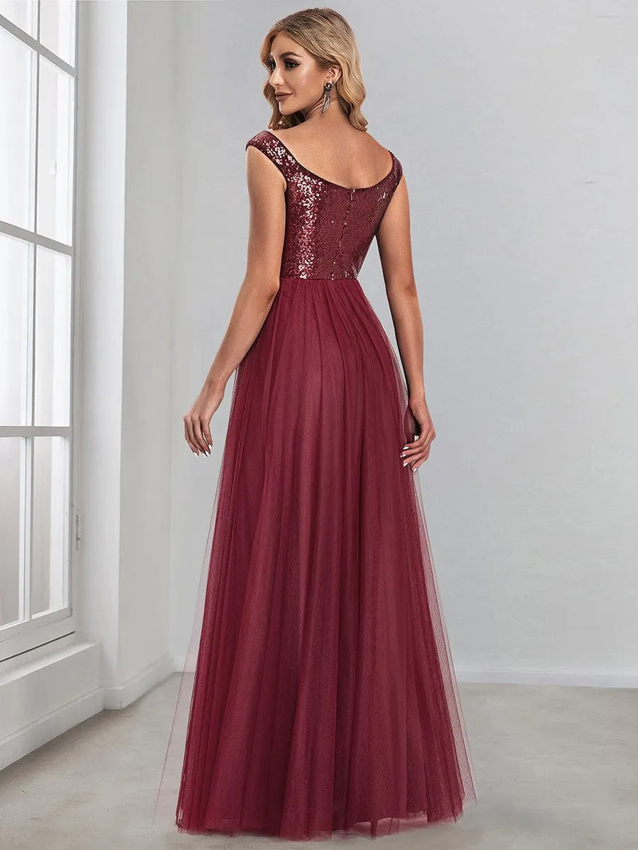 Cap-Sleeve Sequin Party Dress