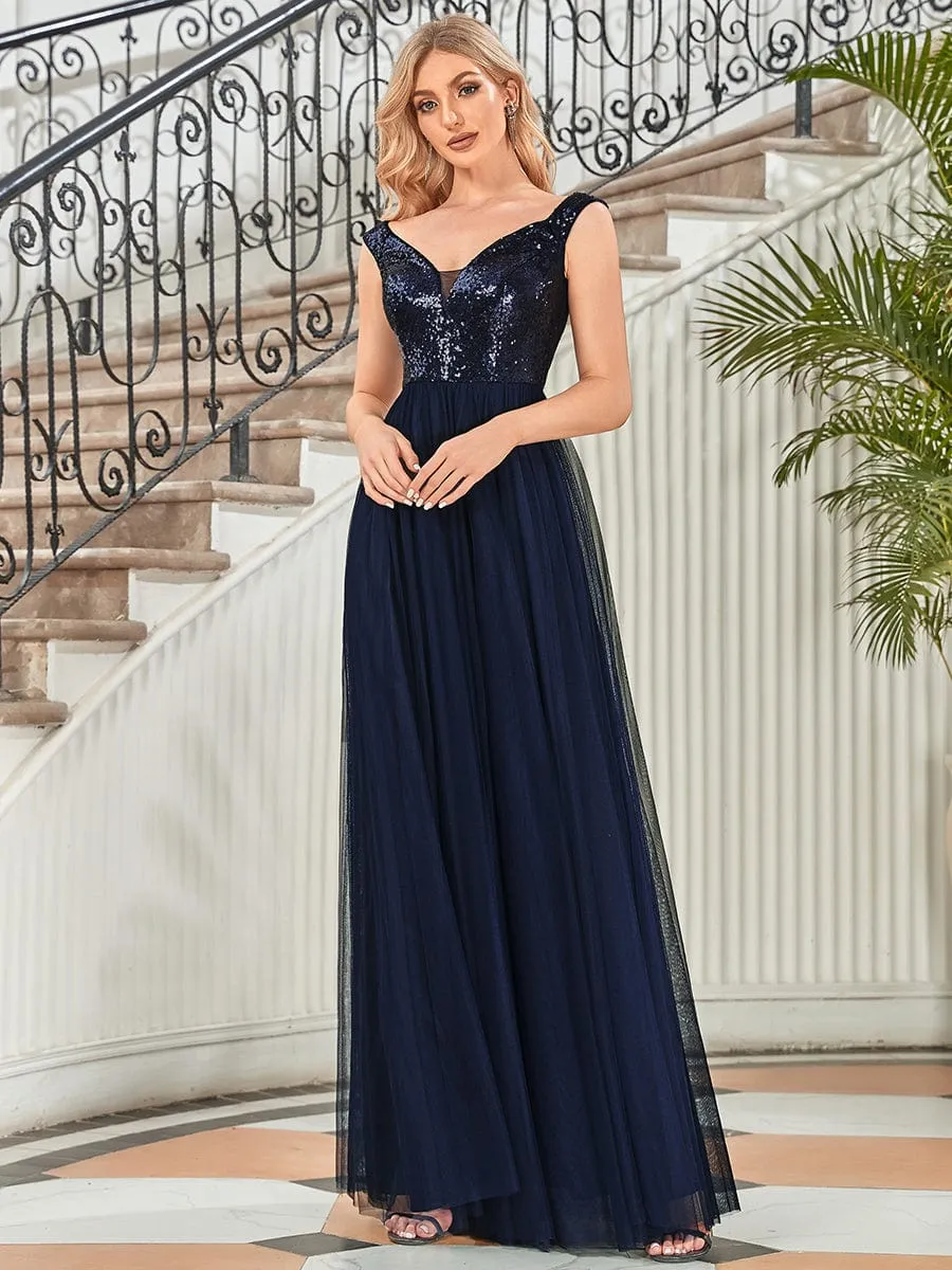 Cap-Sleeve Sequin Party Dress