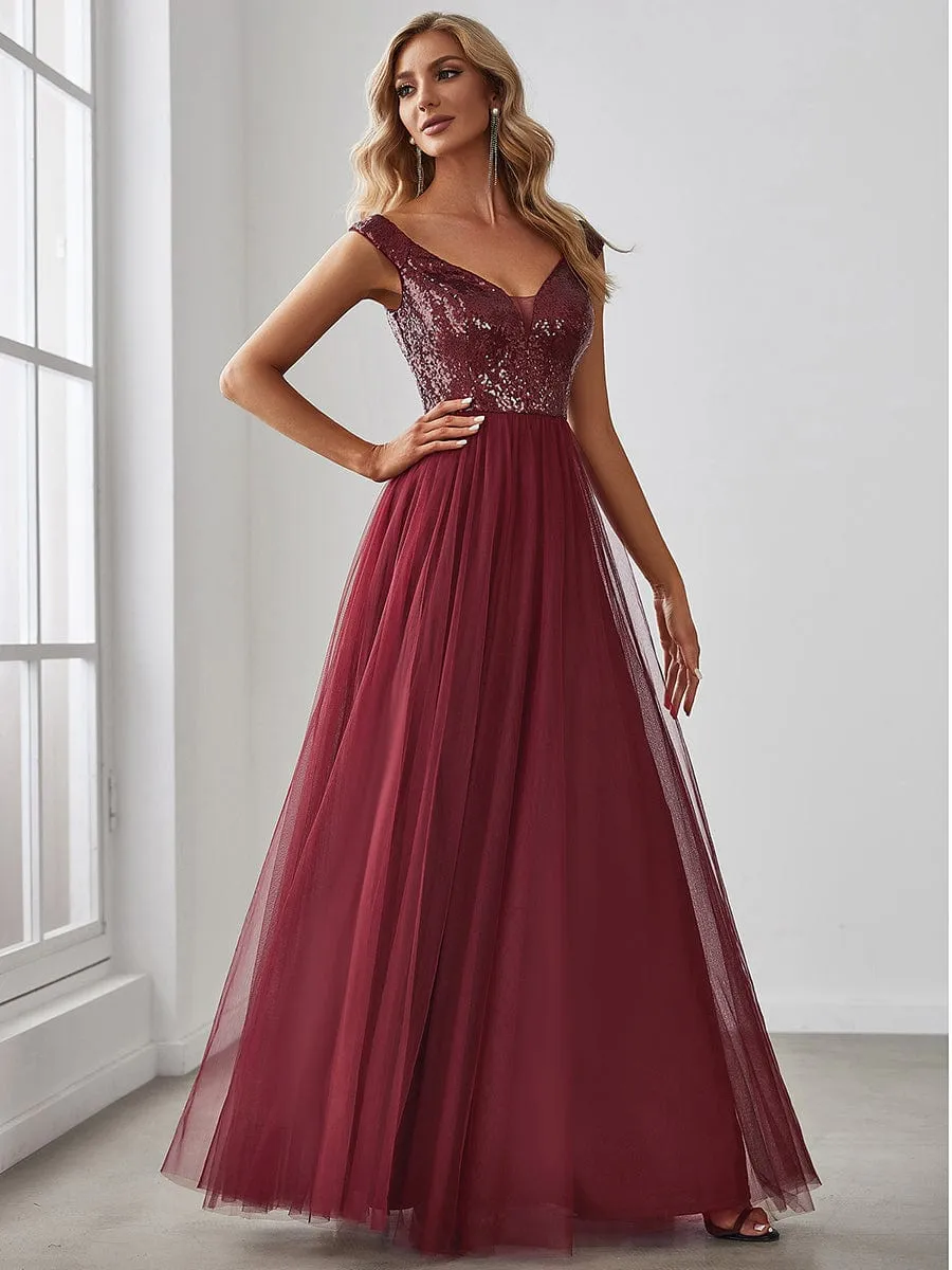 Cap-Sleeve Sequin Party Dress