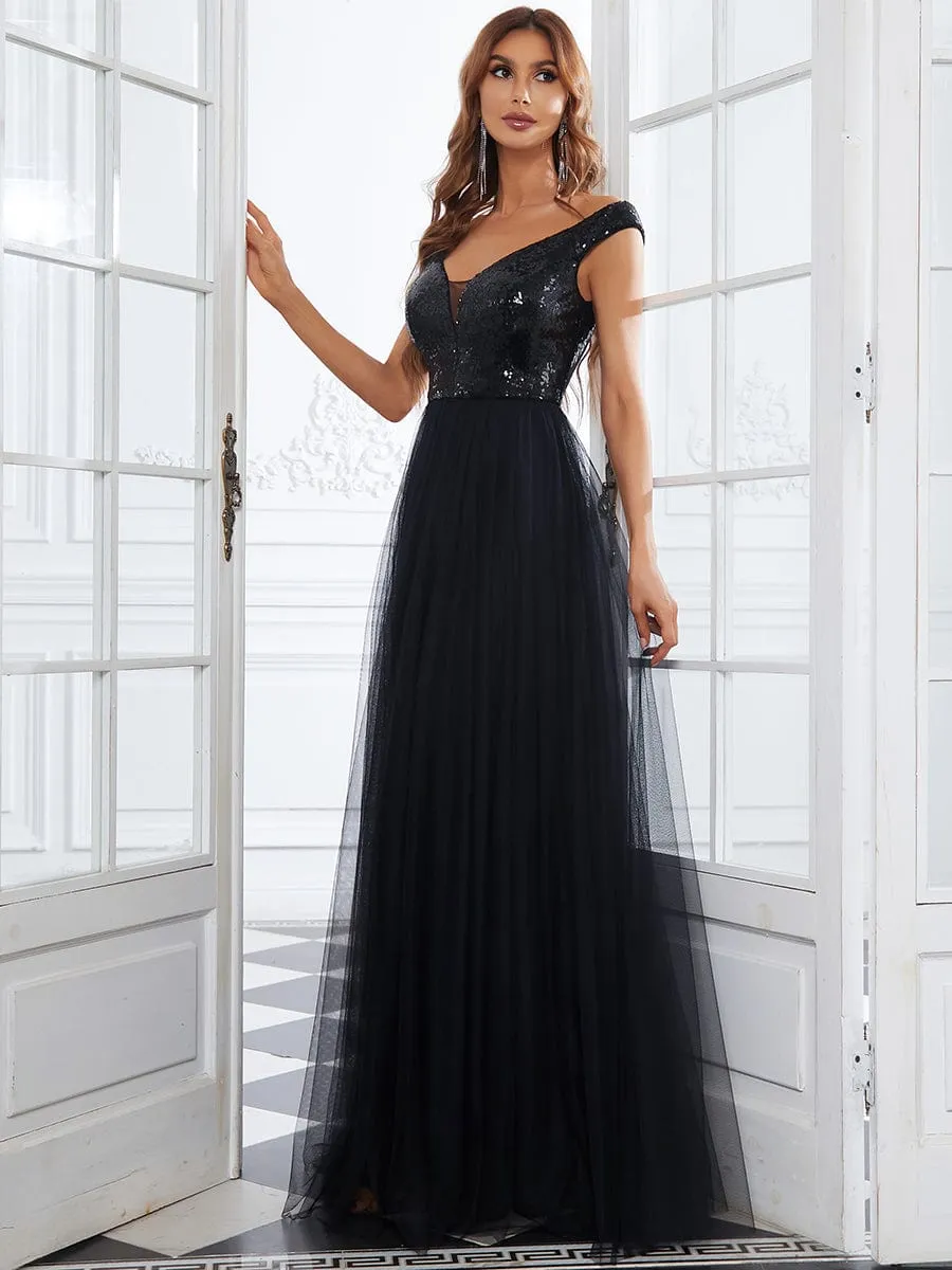 Cap-Sleeve Sequin Party Dress