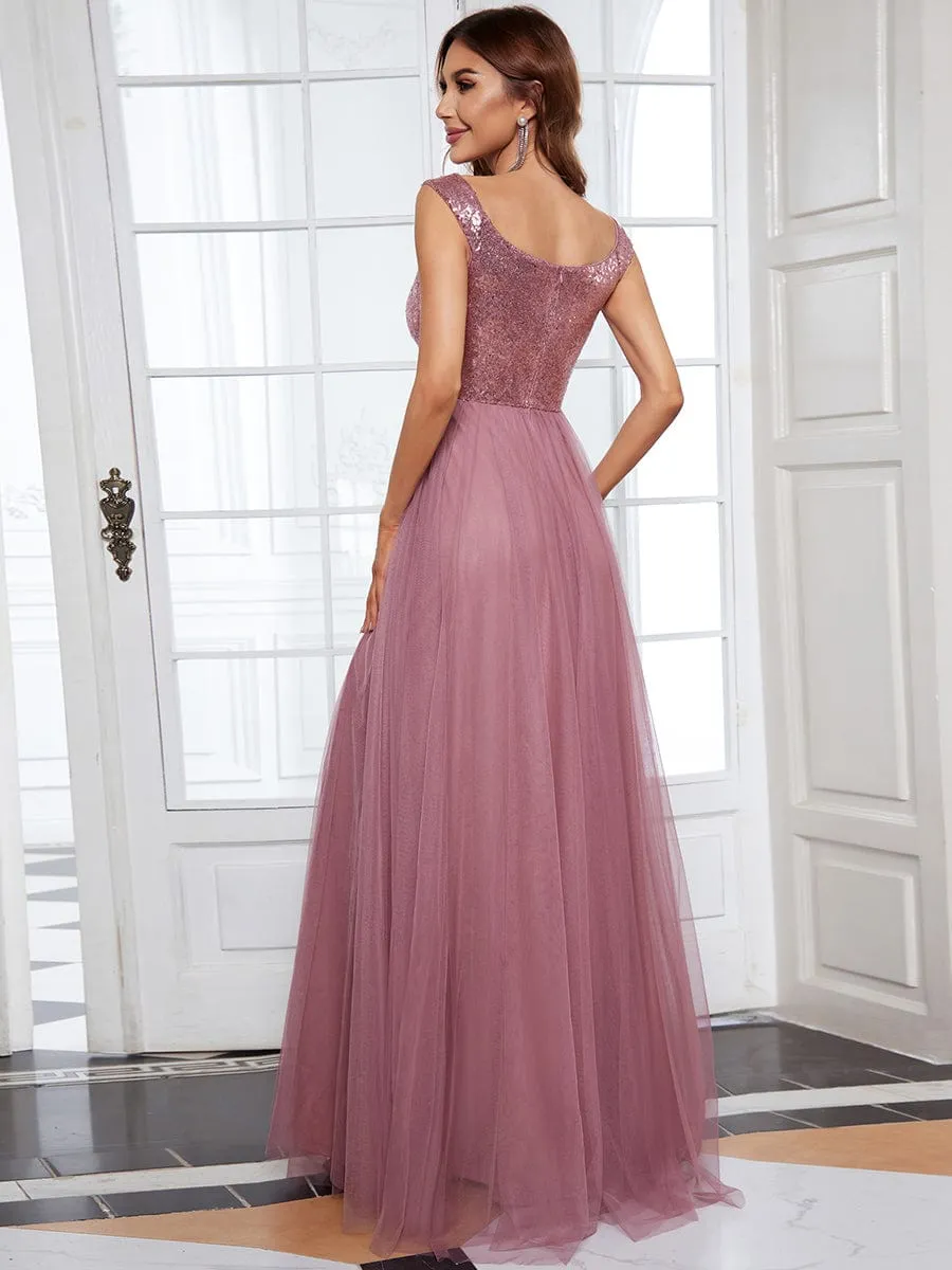 Cap-Sleeve Sequin Party Dress