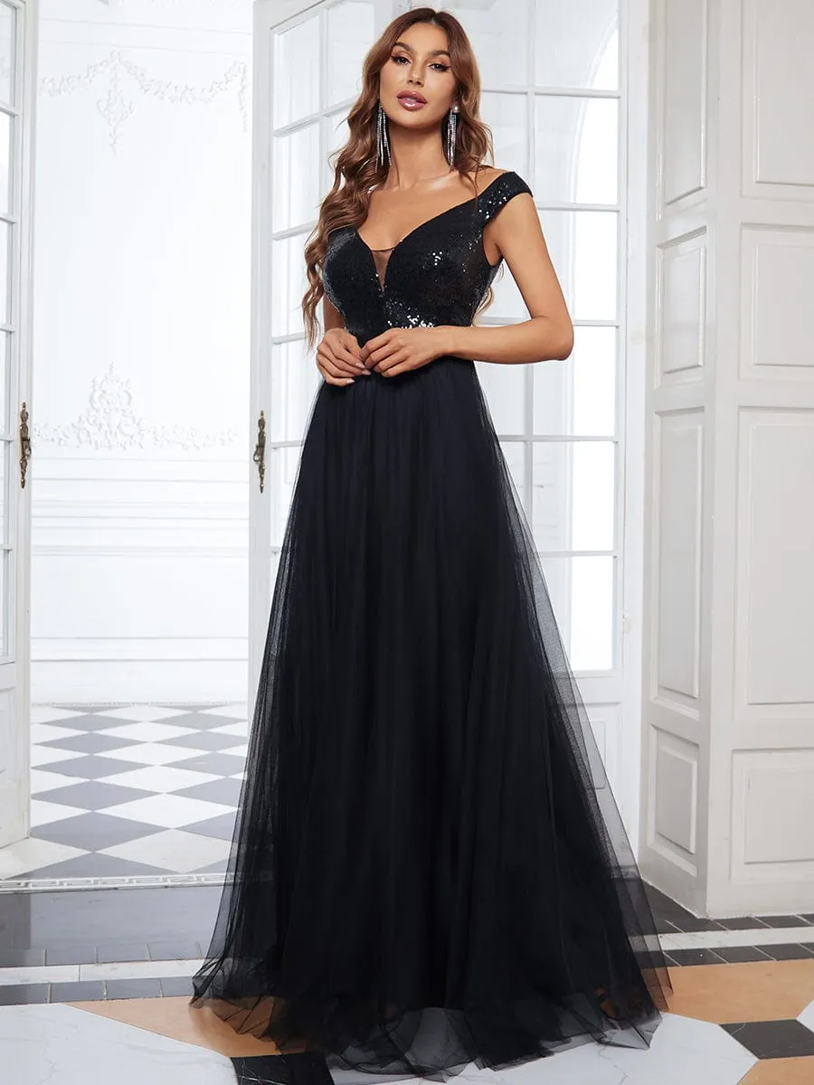 Cap-Sleeve Sequin Party Dress