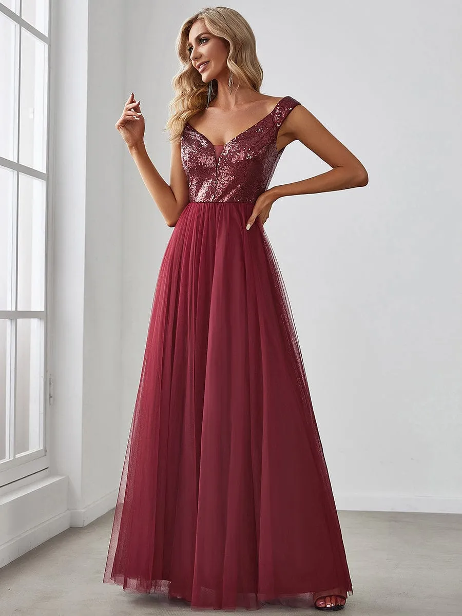 Cap-Sleeve Sequin Party Dress