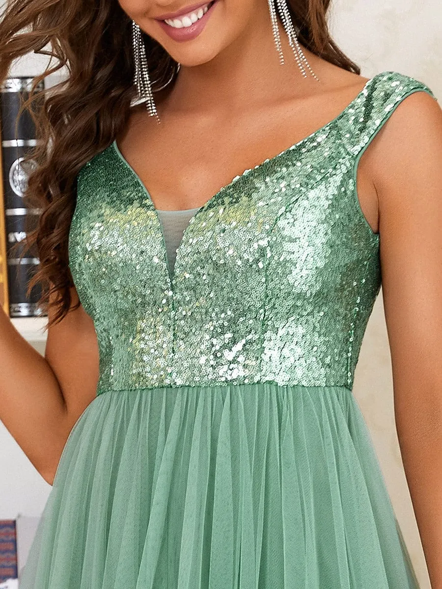 Cap-Sleeve Sequin Party Dress