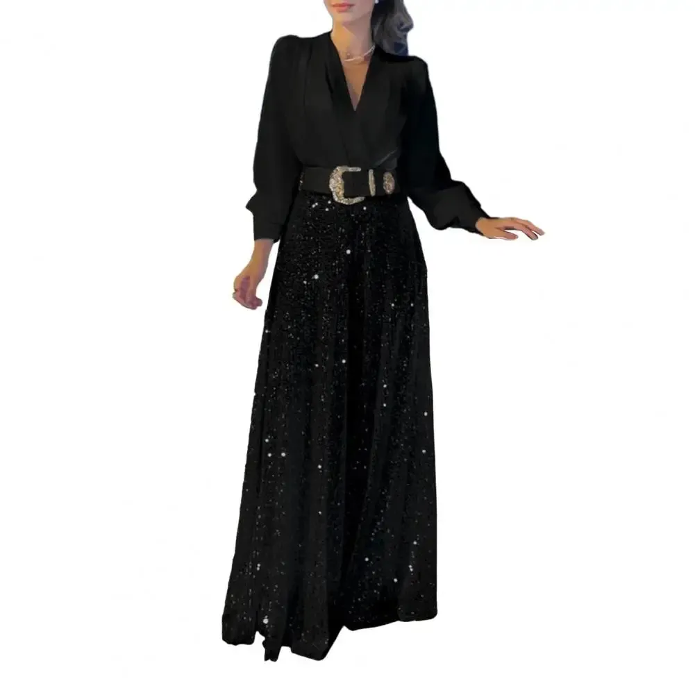 CHICMY-Lady Prom Jumpsuit Shiny Sequin Wide Leg Long Sleeve Women Elegant Jumpsuit Deep Crotch Party Elegant Evening Jumpsuit Culottes