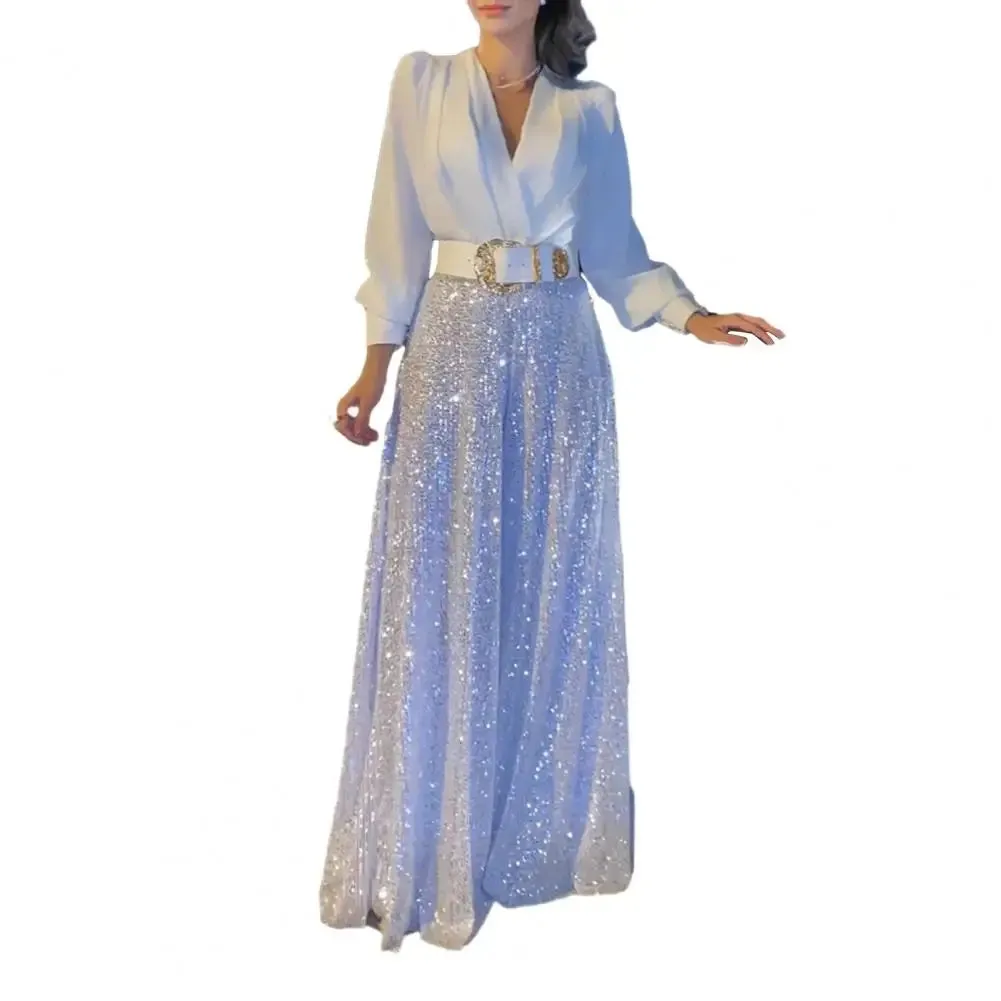 CHICMY-Lady Prom Jumpsuit Shiny Sequin Wide Leg Long Sleeve Women Elegant Jumpsuit Deep Crotch Party Elegant Evening Jumpsuit Culottes