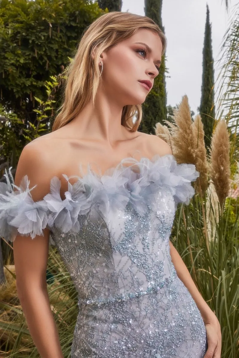 COUTURE FLOWER OFF SHOULDER GOWN CDA1179