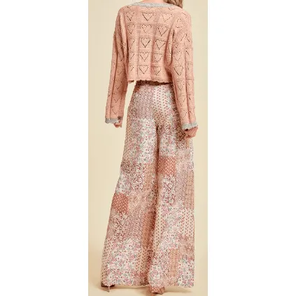 Cropped Knit Sweater with Eyelet Heart Design by On You