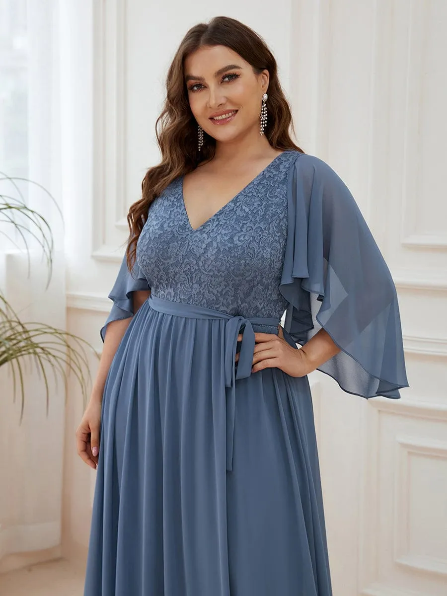 Custom Size Elegant Deep V Neck Chiffon Maxi Evening Dress