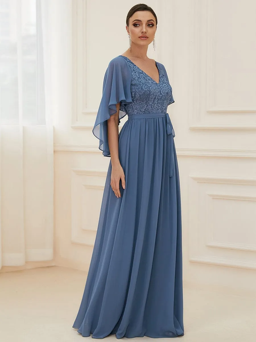 Custom Size Elegant Deep V Neck Chiffon Maxi Evening Dress