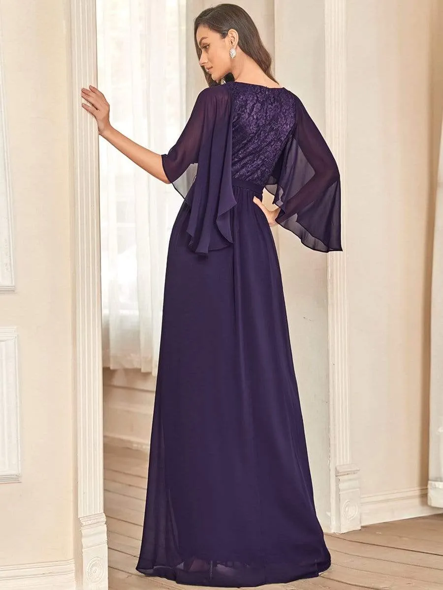 Custom Size Elegant Deep V Neck Chiffon Maxi Evening Dress