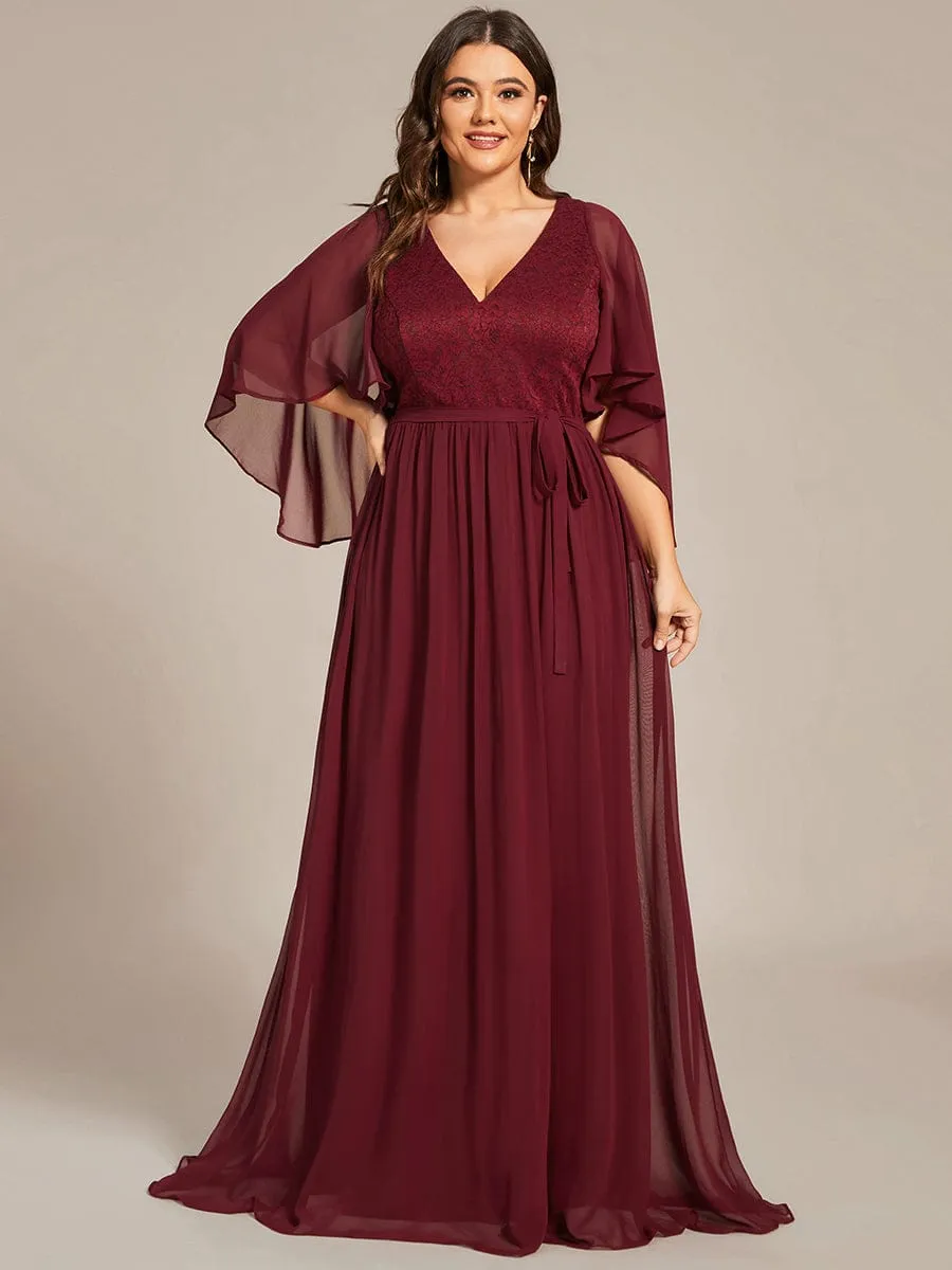 Custom Size Elegant Deep V Neck Chiffon Maxi Evening Dress