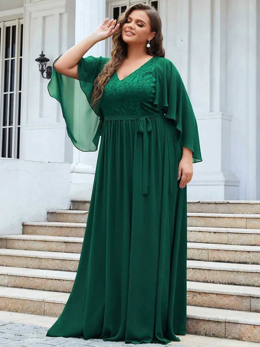 Custom Size Elegant Deep V Neck Chiffon Maxi Evening Dress