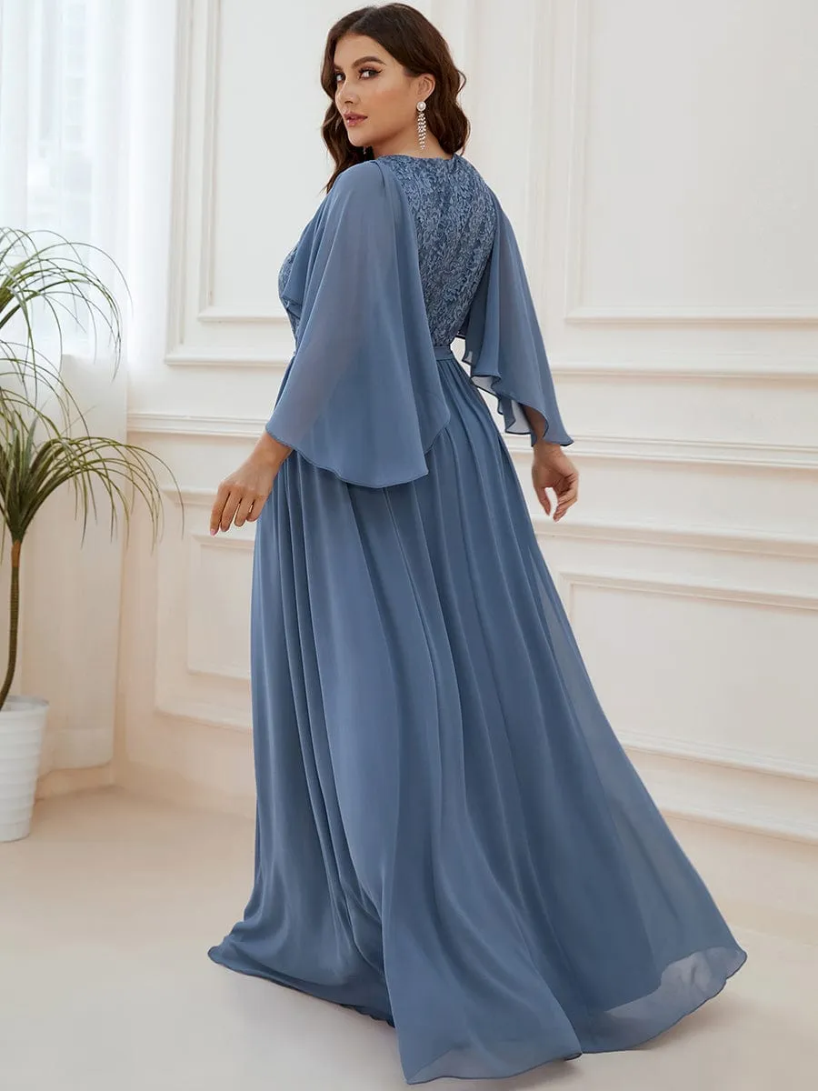 Custom Size Elegant Deep V Neck Chiffon Maxi Evening Dress