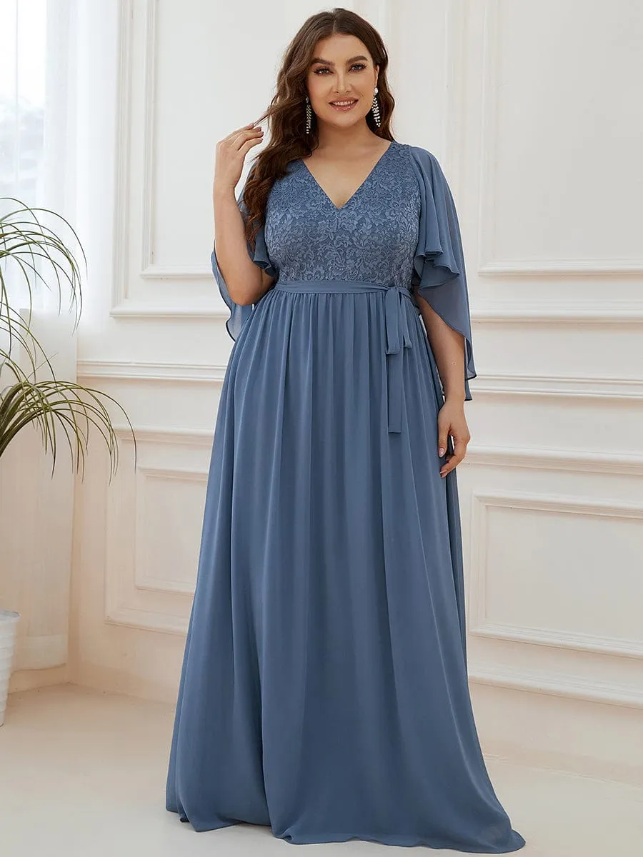 Custom Size Elegant Deep V Neck Chiffon Maxi Evening Dress