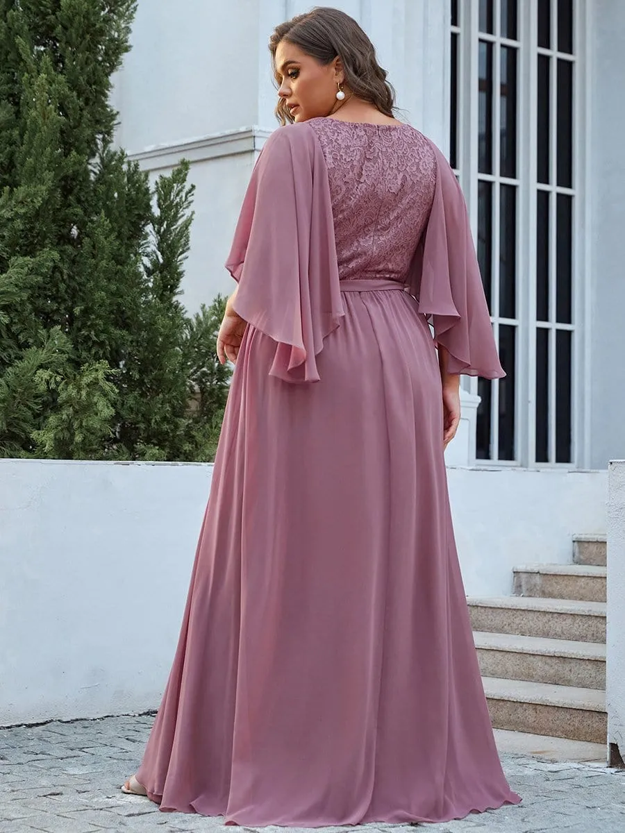 Custom Size Elegant Deep V Neck Chiffon Maxi Evening Dress