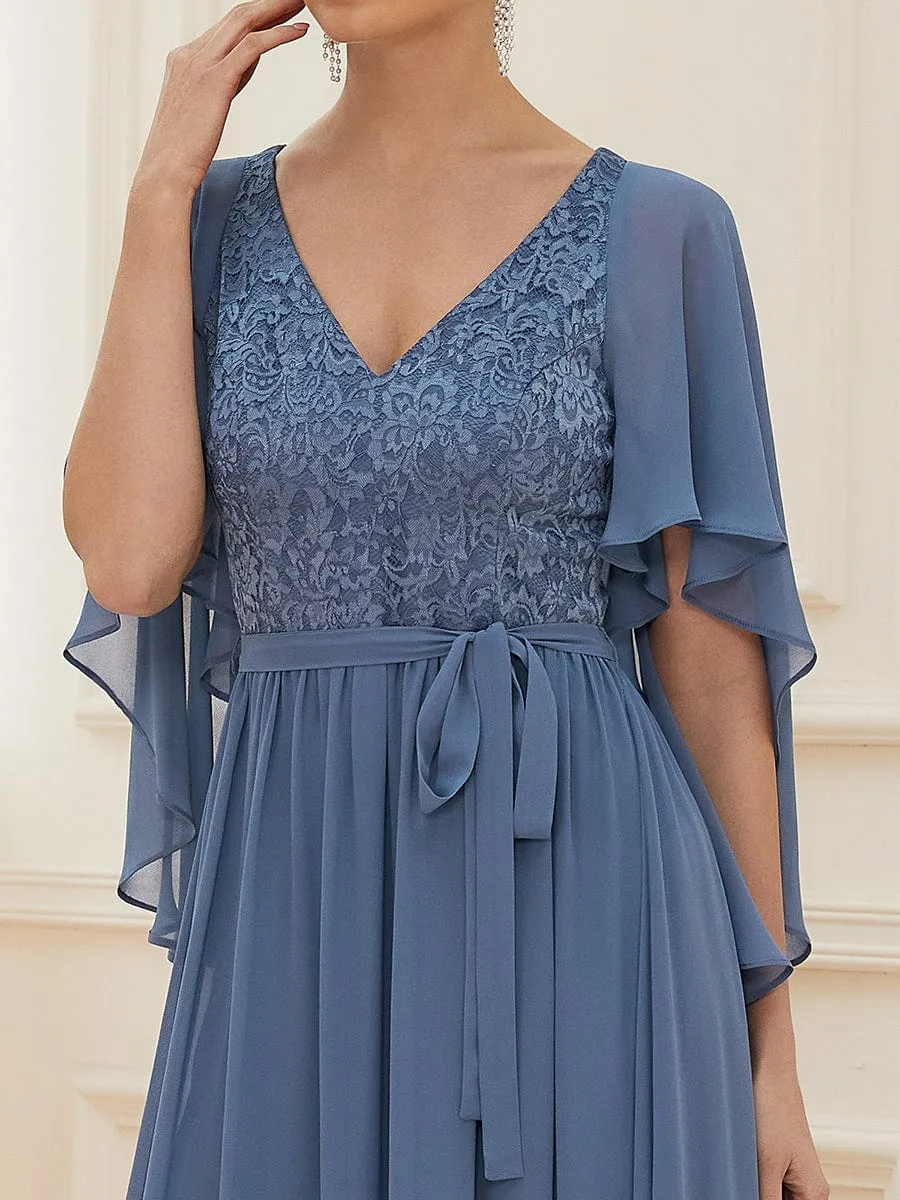 Custom Size Elegant Deep V Neck Chiffon Maxi Evening Dress