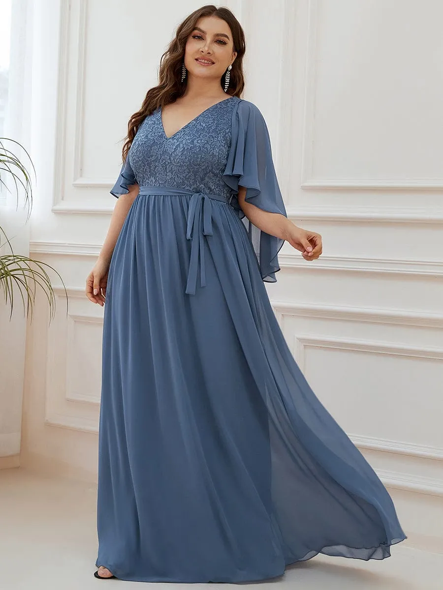 Custom Size Elegant Deep V Neck Chiffon Maxi Evening Dress